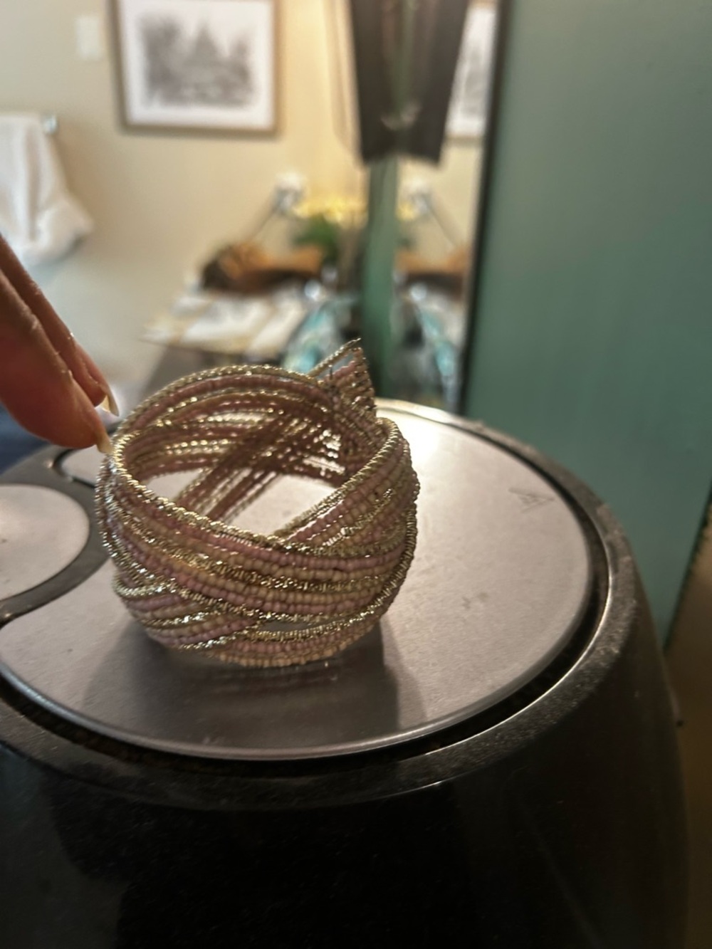 Beaded Wrap Bracelet - Pink and Gold